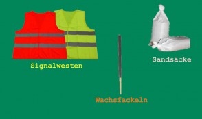Warnwesten / Sandsack / Wachsfackel