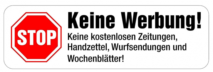 1 x Brandengel® Keine Werbung Aufkleber - Schild weiß extra Starke Folie - Sticker (Stop Keine Werbung ! Keine Kostenlose Zeitung, Handzettel, Wurfsendungen und Wochenblätter) für den Briefkasten