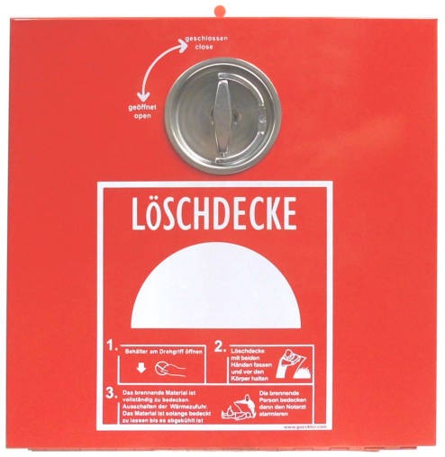 Löschdeckenbox aus Stahlblech rot,  L 30 x B 30 x T 15 cm, Plombierbar, Drehgriff
