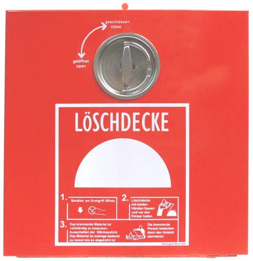 Löschdeckenbox aus Stahlblech rot,  L 30 x B 30 x T 15 cm, Plombierbar, Drehgriff