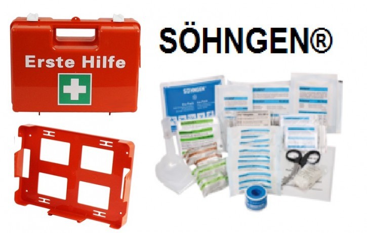 Erste-Hilfe-Koffer, in Orange M:. 27x19x11, mit Füllung DIN 13157- SÖHNGEN® 5 cm  plus Wandhalterung