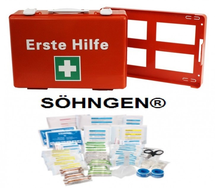 Erste-Hilfe-Koffer, in Orange, M: 39x27, 5x13, 5 cm,  mit Füllung DIN 13169 SÖHNGEN®, inkl. Wandhalterung,