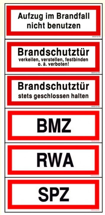 RWA/ BMZ/ SPZ/ Aufzug/ Brandschutztür....- Schilder DIN 4066 Brandschutzzeichen, Brandschutzschild, Hinweisschild