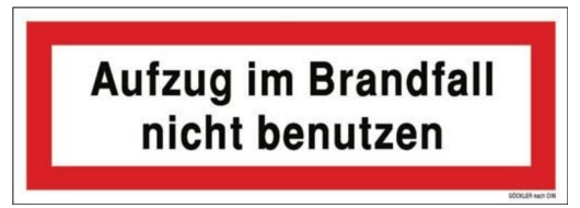 Aufzug im Brandfall nicht benutzen Textschild DIN 4066