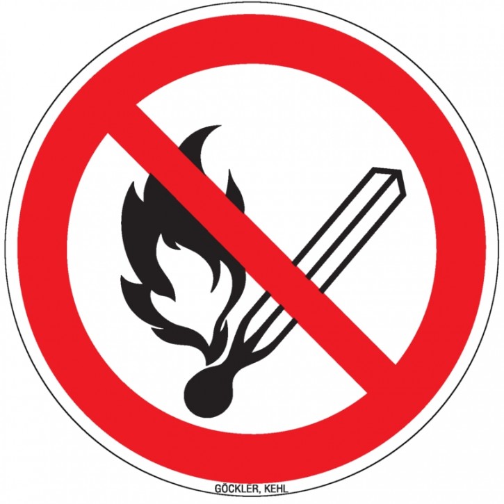 Feuer, offenes Licht und Rauchen verboten- Schild ISO /P003 in 100mm Ø