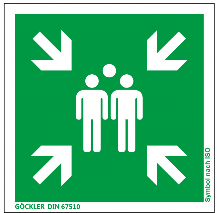 Sammelstelle-Symbol-Schild, Gr.: 300 x 300 mm,  Kunststoffplatte nicht klebend grün, ​Symbol nach ISO 7010
