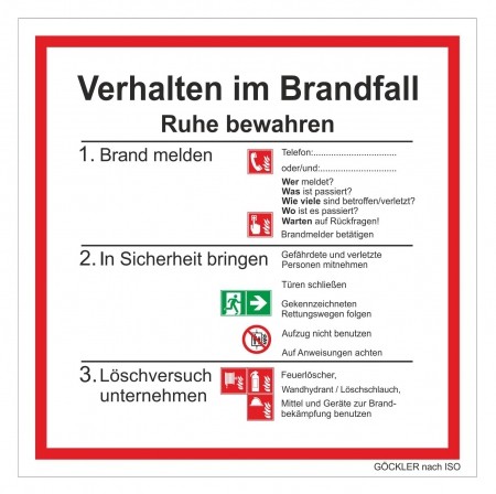 Verhalten in Brandfall ISO- Schild 200 x 200 mm