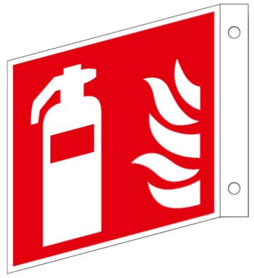 Fahnenschild Kunststoff-Platte, 200 x 200 mm, Fahnenschild mit Feuerlöscher- Symbol- Schild ISO 7010 F001