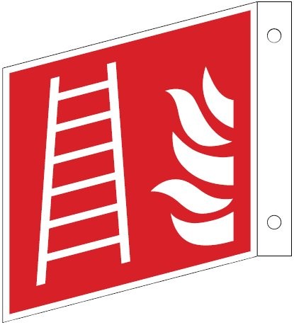 Fahnenschild mit Leiter- Rettungsleiter- Schild ISO 7010 F003 Gr.:   150 x 150 mm Kunststoffplatte rot/weiß nach ISO