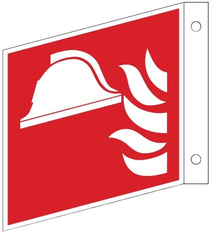 Fahnenschild mit Mittel und Gerät zur Brandbekämpfung- Schild ISO 7010 F004 Gr.:   200 x 200 mm Kunststoffplatte langnachleuchtend rot nach ISO