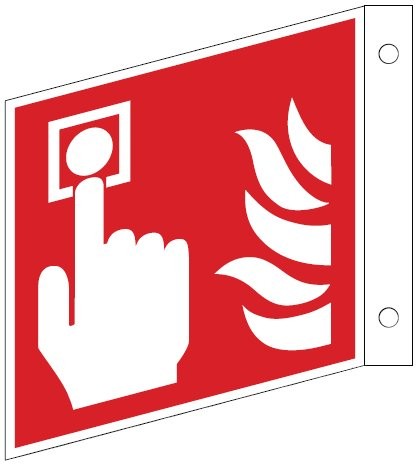 Fahnenschild mit Brandmelder (manuel) - Schild ISO 7010 F005 Gr.:   150 x 150 mm Kunststoffplatte rot/weiß nach ISO