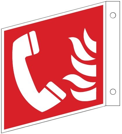 Fahnenschild mit Brandmeldetelefon- Schild ISO 7010 F006 Gr.:   200 x 200 mm Kunststoffplatte rot/weiß nach ISO