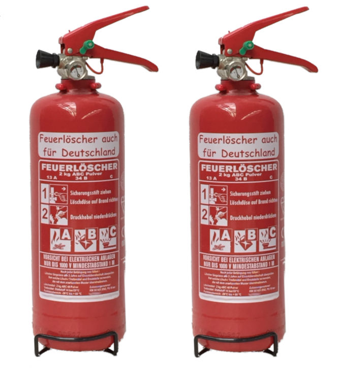 2 x 2 kg Feuerlöscher ABC Pulver EN 3 Auto Boot Camping KFZ Halter, mit oder ohne Instandhaltungsnachweis erhältlich! extra großem Griff