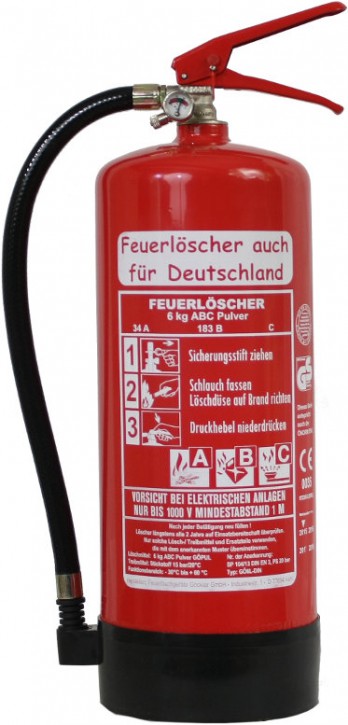 Feuerlöscher 6kg 34A DIN EN3 GS , ABC Pulver + Standfuß + Wandhalter + Manometer, mit oder ohne Instandhaltungsnachweis erhältlich!