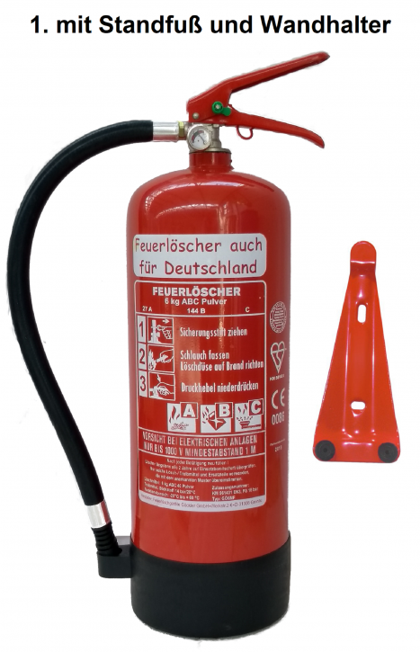 Brandengel Feuerlöscher 6kg ABC Pulverlöscher mit Manometer EN 3 , Messingarmatur Sicherheitsventil , MIT Kunststoffstandfuß , MIT Wandhalter, mit oder ohne Instandhaltungsnachweis erhältlich!