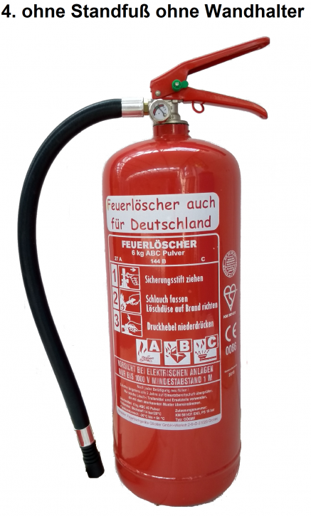 Feuerlöscher 6kg ABC Pulverlöscher mit Manometer EN 3 , Messingarmatur Sicherheitsventil , OHNE Kunststoffstandfuß , OHNE Wandhalter, mit oder ohne Instandhaltungsnachweis erhältlich!