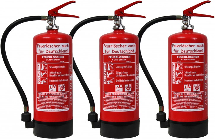 3´er Pack 6 L Schaum Feuerlöscher DIN EN 3, GS , 6 LE, mit oder ohne Instandhaltungsnachweis erhältlich!