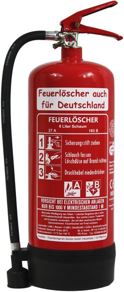 3´er Pack 6 L Schaum #Feuerlöscher auch für Deutschland# Dauerdruck- Feuerlöscher DIN EN 3 SP 114/ 13, GS, Rating: 09 LE, 27 A, 183, außenliegendes Prüfventil, mit oder ohne Instandhaltungsnachweis erhältlich!
