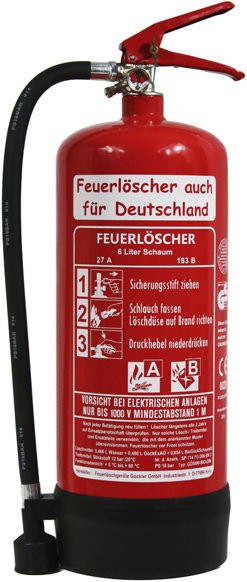 6L Schaum 27A Feuerlöscher BIO-DIN EN 3, GS, AB 9LE Haus Gewerbe Handwerk mit oder ohne Instandhaltungsnachweis erhältlich!