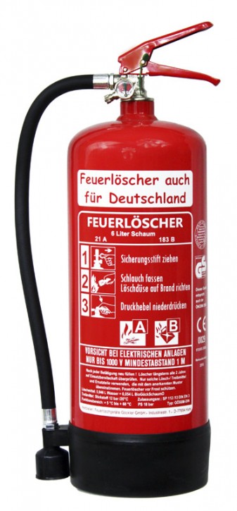 2´er Pack 6 L Schaum Feuerlöscher auch für Deutschland Dauerdruck- Feuerlöscher DIN EN 3, GS, Rating: 21A , 183 B = 6 LE außenliegendes Prüfventil, mit oder ohne Instandhaltungsnachweis erhältlich!