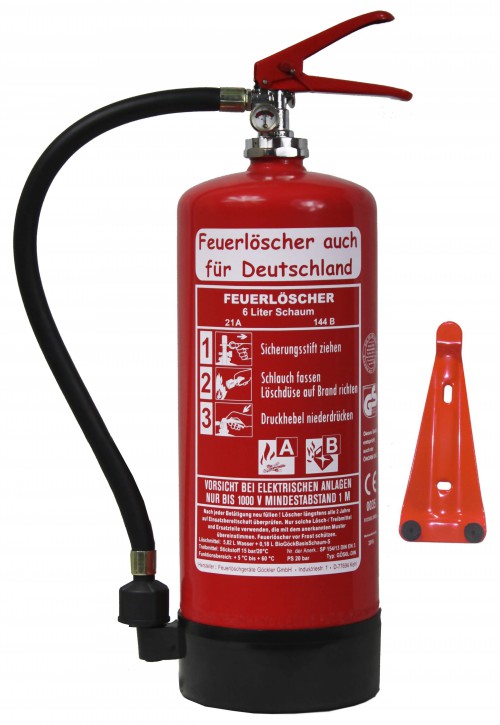 Feuerlöscher 6L Schaum DIN EN3 GS 6LE mit oder ohne Instandhaltungsnachweis erhältlich! + Wandhalter + Manometer