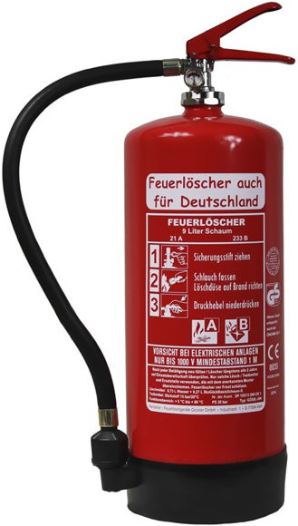 9 L Feuerlöscher auch für Deutschland Schaum AB DIN EN 3 GS Gewerbe Handwerk + Wandhalter, mit oder ohne Instandhaltungsnachweis erhältlich!