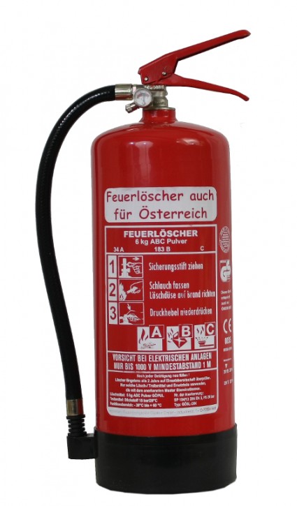 NEU 6 kg Feuerlöscher auch für Österreich Pulver ABC DIN EN 3 GS Haus Wandhalter Manometer, mit oder ohne Instandhaltungsnachweis erhältlich!