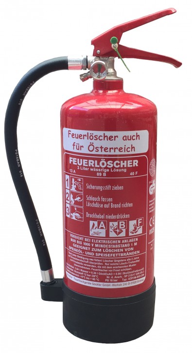 3 L Fettbrand Dauerdruck-Feuerlöscher  DIN EN 3 , GS ,  Rating: 13 A, 89 B, 40F = 4 LE mit oder ohne Instandhaltungsnachweis erhältlich Hotel Haushalt Küche Gastro