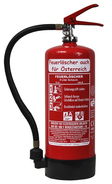 6 L Feuerlöscher auch für Österreich Schaum AB DIN EN 3 GS Haushalt Hotel Wandhalter Manometer, mit oder ohne Instandhaltungsnachweis erhältlich!
