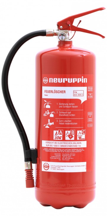 Neuruppin 6 kg ABC- Pulver- Dauerdruck- Feuerlöscher PG6 Euro S;12 LE, 43 A, 233 B