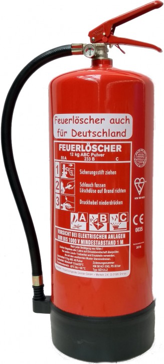 Feuerlöscher 12 kg ABC EN 3 Pulver Standfuß Manometer Wandhalter Sicherheit Gewerbe, mit oder ohne Instandhaltungsnachweis erhältlich!