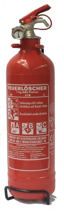 1 kg Kompakt Feuerlöscher Pulver ABC Auto Camping EN 3 KFZHalter, mit oder ohne Instandhaltungsnachweis erhältlich!