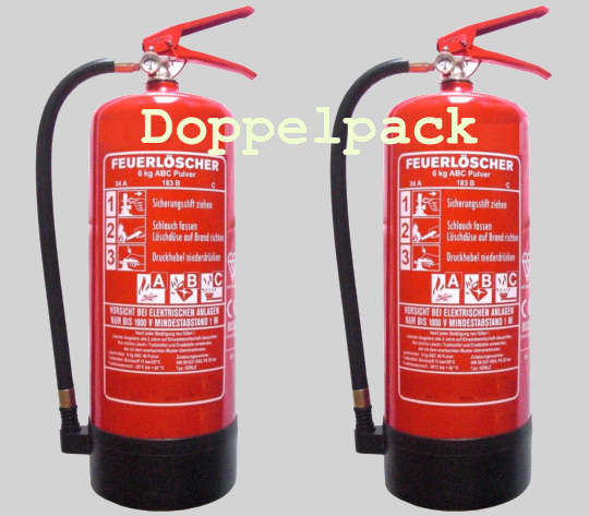 Doppelpack 6 kg ABC- Pulver- Dauerdruck- Feuerlöscher EN 3 , Rating: 10 LE, 34 A, 183 B, C