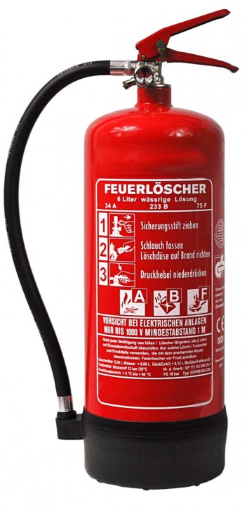 6L ABF-Fettbrand-Dauerdruck-Feuerlöscher DIN EN 3 SP 171/15 , GS, Rating: 10 LE, 34 A, 233 B, außenliegendes Prüfventil