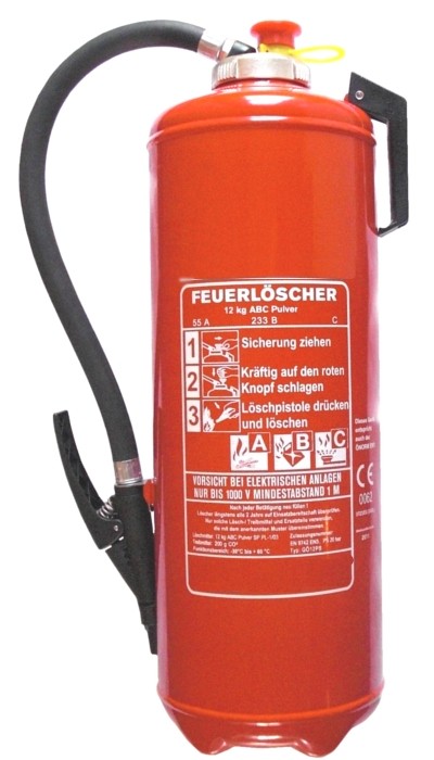 12 kg ABC- Pulver- Auflade- Feuerlöscher EN 3  Rating: 55 A, 233 B, C = 15 LE, mit oder ohne Instandhaltungsnachweis erhältlich!