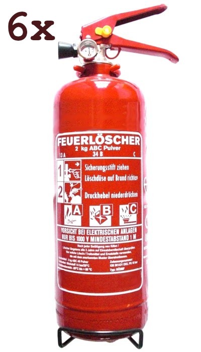 SixPack 2 kg ABC- Pulver- Dauerdruck- Feuerlöscher EN 3 , Rating: 04 LE, 13 A, 34 B