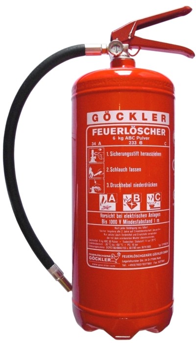 6 kg ABC- Pulver- Dauerdruck- Feuerlöscher EN 3, mit oder ohne Instandhaltungsnachweis erhältlich!