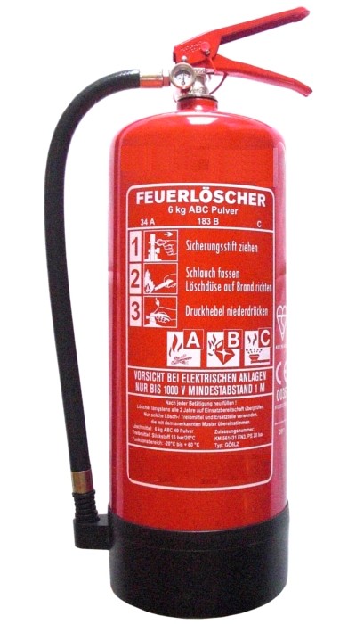 6 kg ABC-Pulver-Dauerdruck-Feuerlöscher EN 3, Rating: 10LE, 34 A, 183 B, mit oder ohne Instandhaltungsnachweis erhältlich!