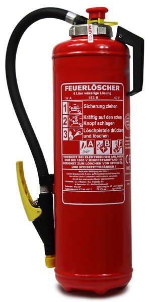 6 L  Fettbrand- Kartuschen- Auflade- Feuerlöscher DIN EN 3, GS ,Rating: 34 A 183 B, 40 F = 10 LE, mit oder ohne Instandhaltungsnachweis erhältlich!