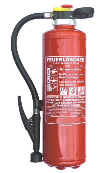 6 L  Fettbrand- Auflade- Feuerlöscher DIN EN 3  frostsicher - 30 C° , Rating: 21 A ,113B, 75 F = 6 LE, mit oder ohne Instandhaltungsnachweis erhältlich!