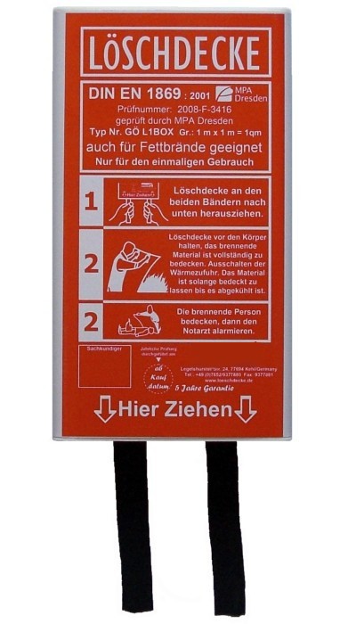 Versand ab 28.05.25 Löschdecke 100x100cm, in flacher-Box DIN EN 1869:2001