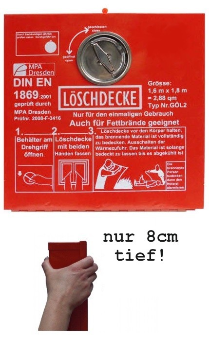 Löschdeckenbox Stahlblech rot Gr. L 30xB 30xT 8 cm mit Steckplombe Plombierbar