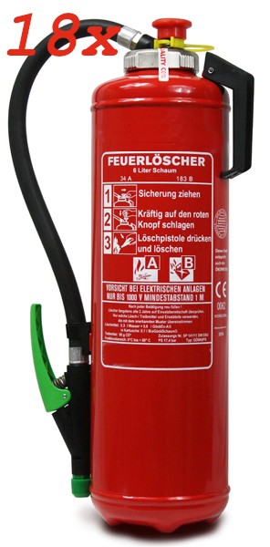 18 St  6 Liter Schaum-Kartuschen- Feuerlöscher DIN EN 3, SP 141/11 , GS ,Rating: 34A , 183 B = 10 LE