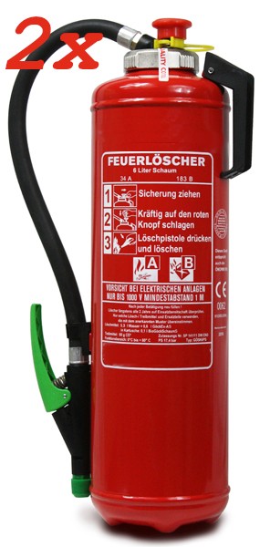 Doppelpack 2x  6 Liter Schaum-Kartuschen-Feuerlöscher DIN EN 3, SP 141/11 , GS  Rating: 10 LE, 34A , 183 B