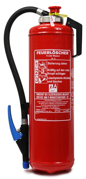 6 L Wasser- Auflade- Feuerlöscher DIN EN 3 , GS , Rating:  34 A = 10 LE, mit oder ohne Instandhaltungsnachweis erhältlich!