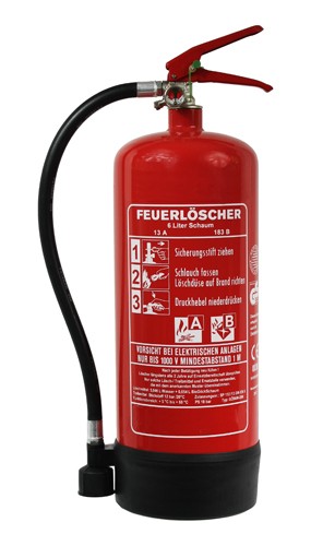 6 L Schaum Dauerdruck- Feuerlöscher DIN EN 3  GS, Rating:06 LE, 21A , 183 B  außenliegendes Prüfventil, mit oder ohne Instandhaltungsnachweis erhältlich!