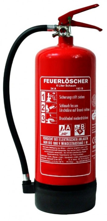 Feuerlöscher auch für Deutschland 6 l Schaum BIO DIN EN 3 GS + Wandhalter + Manometer, mit oder ohne Instandhaltungsnachweis erhältlich!