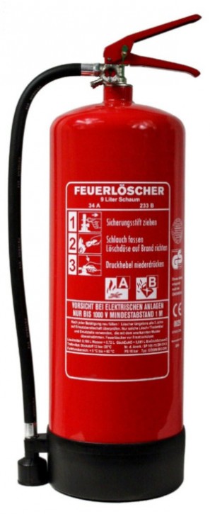 9 L Schaum Dauerdruck- Feuerlöscher DIN EN 3 SP 169/ 15, GS, Rating: 34 A, 233 B = 10 LE außenliegendes Prüfventil, mit oder ohne Instandhaltungsnachweis erhältlich!