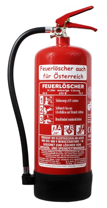 6 L Feuerlöscher auch für Österreich Fettbrand ABF BIO DIN EN 3 GS Küche Hotel Gasthof Wandhalter Manometer, mit oder ohne Instandhaltungsnachweis erhältlich!