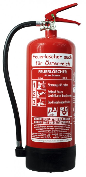 6L Feuerlöscher auch für Österreich Schaum AB BIO DIN EN 3 GS Gasthof Haus, mit oder ohne Instandhaltungsnachweis erhältlich!